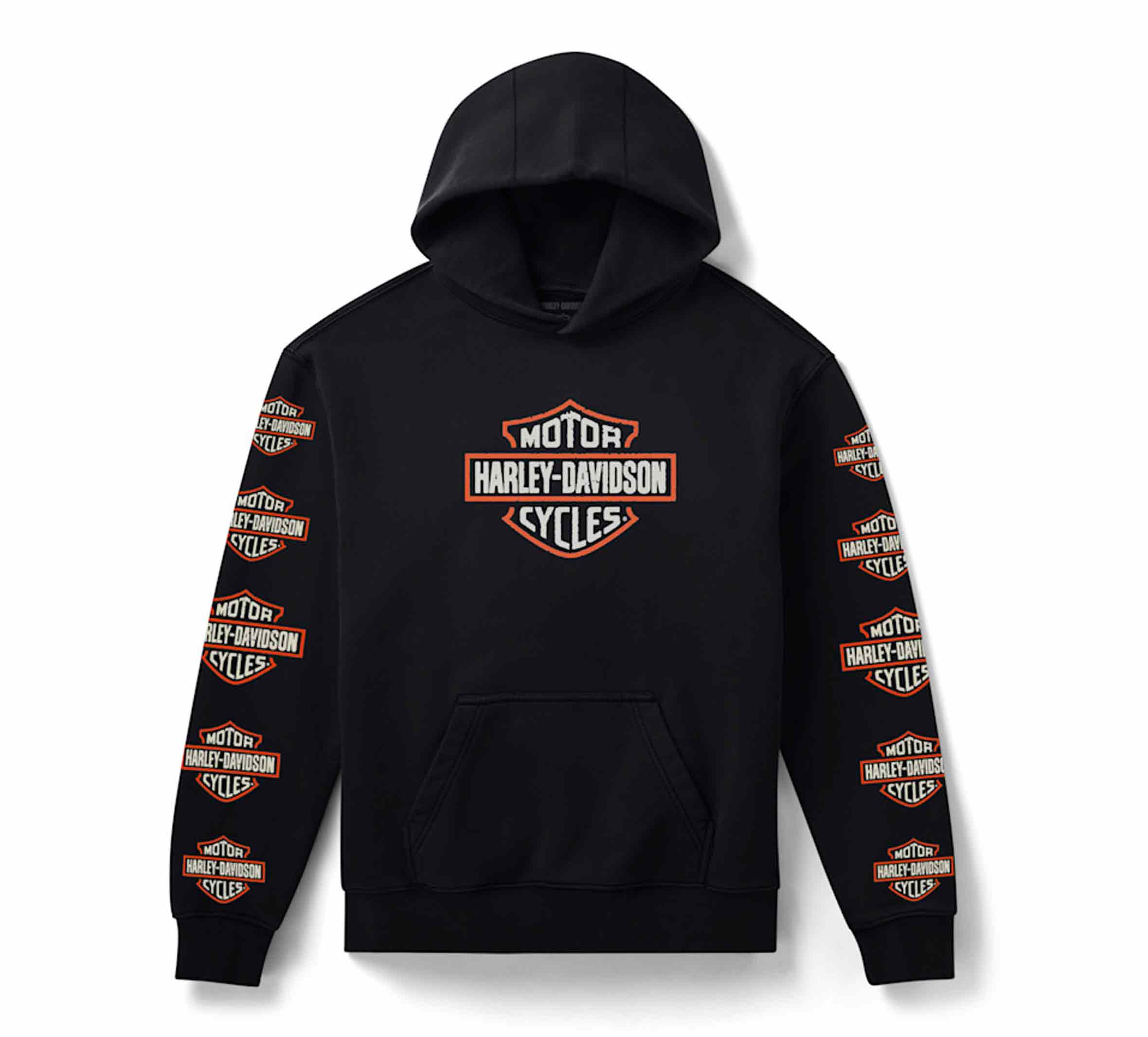 mens sweatshirt with flames showing on sleeves and bar & shield on chest with American flag